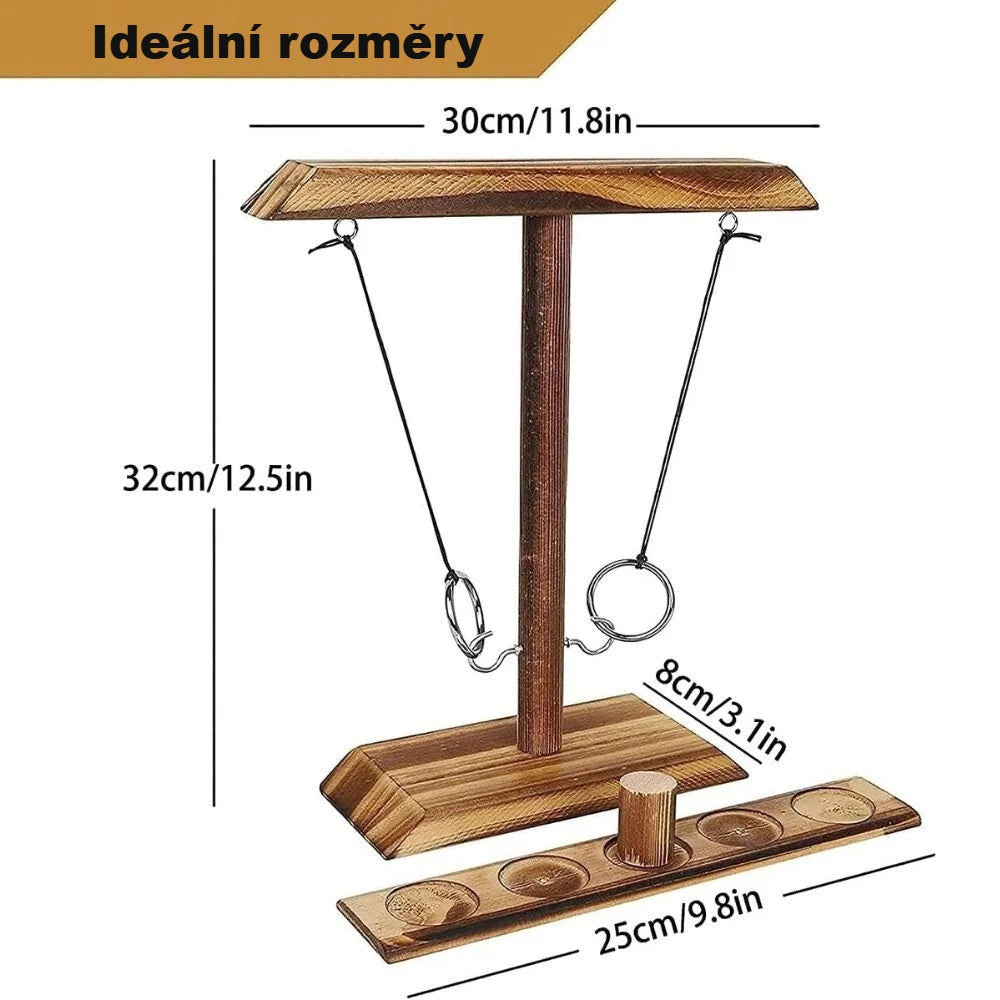 Rozměry hry s házením kroužků: délka dřevěného sloupku, horní tyče a základny