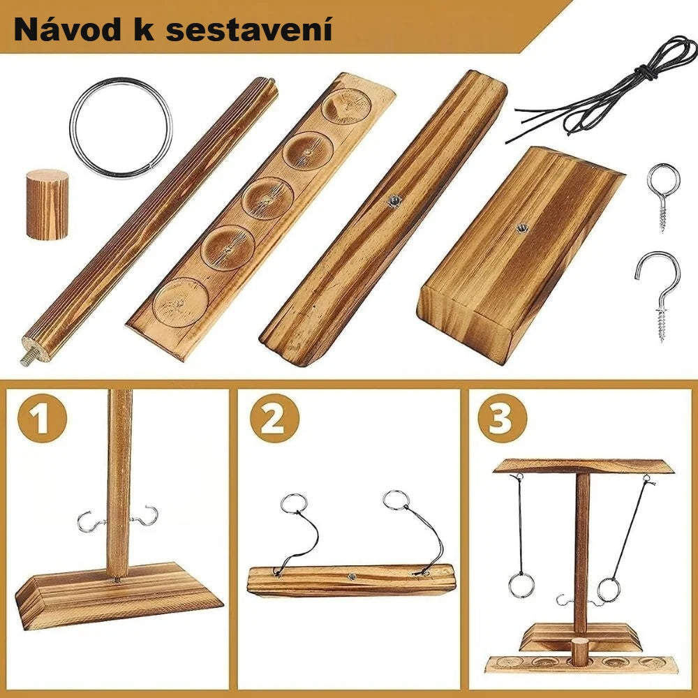 Sestavení hry s házením kroužků ve 3 krocích se součástmi