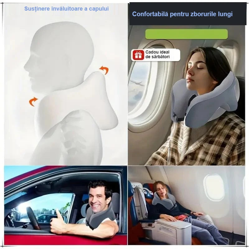 Utilizarea pernei de călătorie pentru gât în avion și în mașină