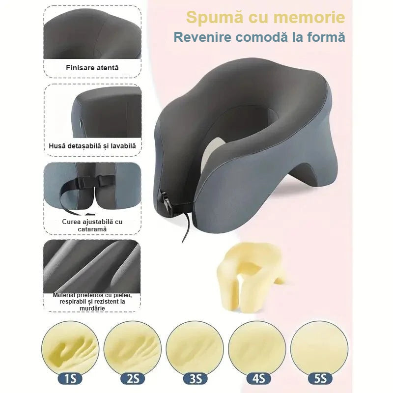 Spumă cu memorie care își recapătă lent forma, în perna pentru gât