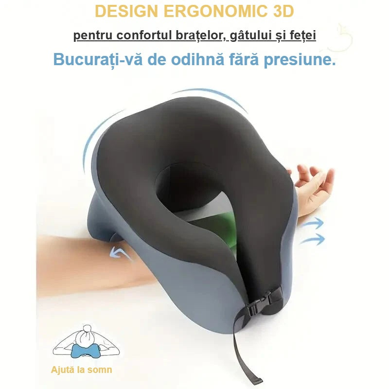 Pernă de călătorie pentru gât cu design ergonomic 3D, în mână
