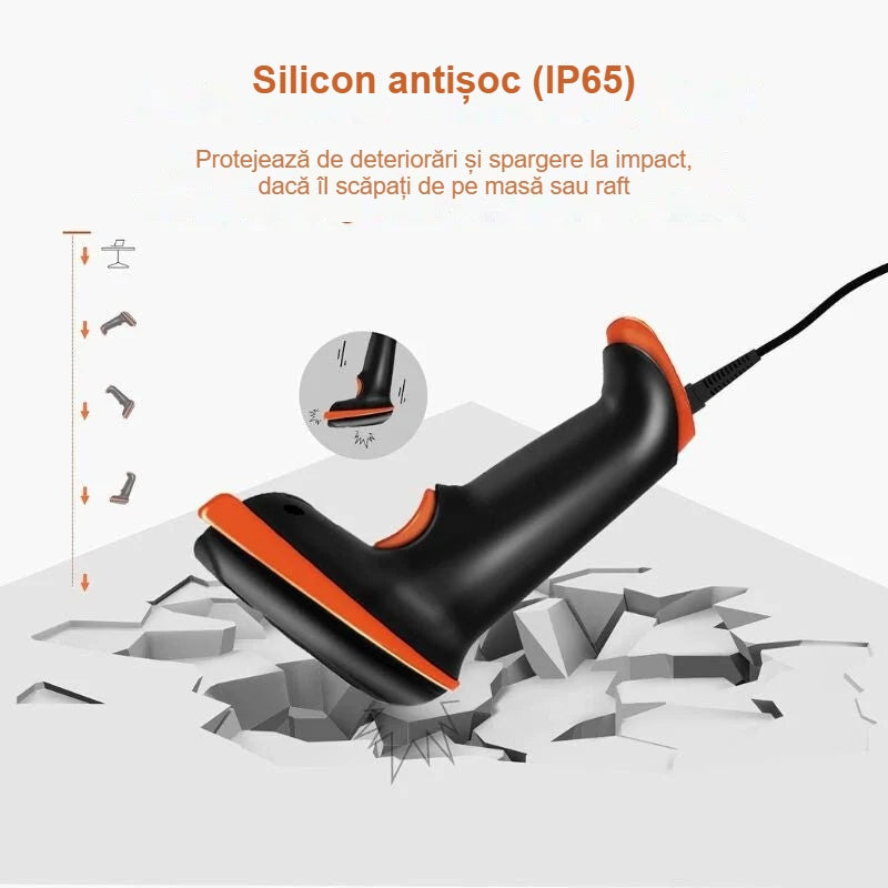 Cititor de coduri de bare cu husă din silicon IP65, scăpat pe o podea crăpată