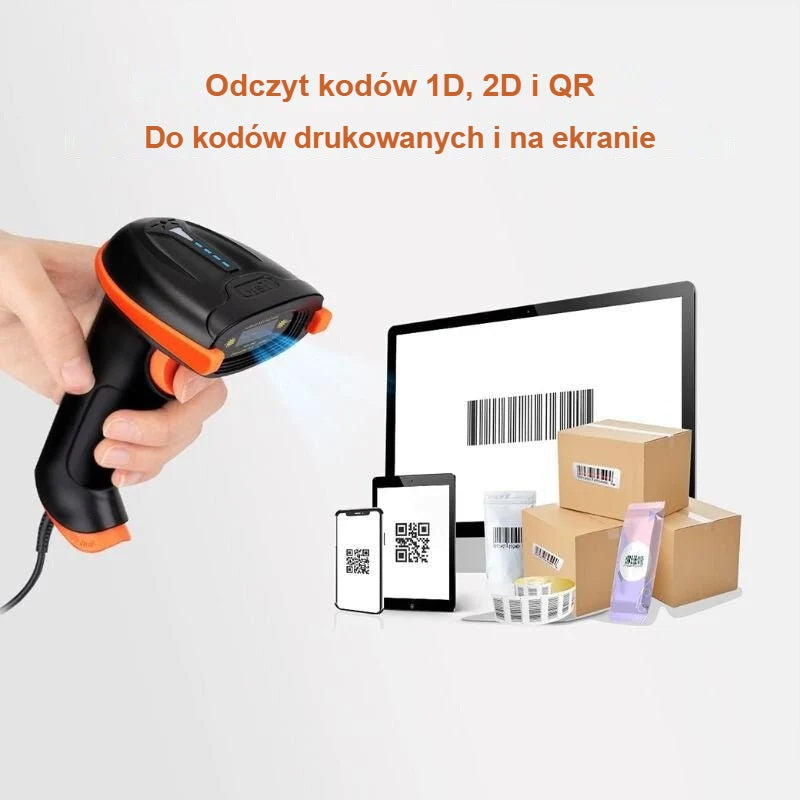 Czytnik kodów kreskowych odczytuje kody 1D, 2D i QR z etykiet i z ekranu