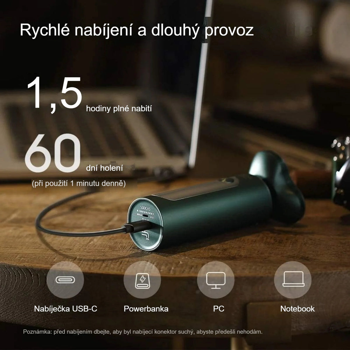 Holicí strojek Soocas S5 s nabíjením USB-C, 1,5 hodiny nabíjení a 60 minut provozu