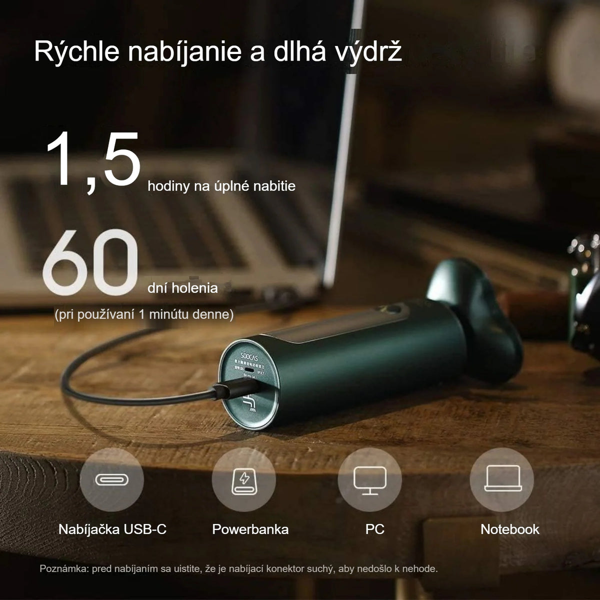 Elektrický holiaci strojček Soocas S5 s nabíjaním USB-C, 1,5 hodiny nabíjania a 60 minút prevádzky