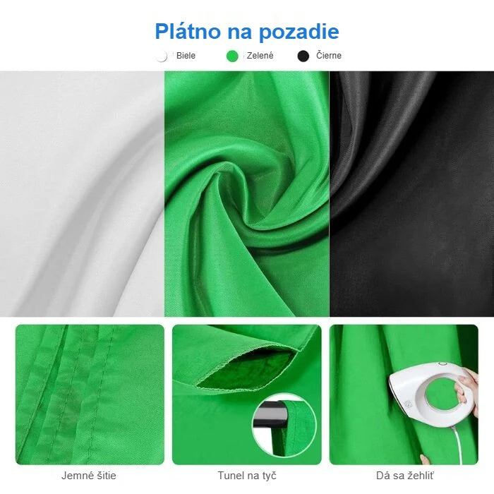 Plátna na pozadie z fotoštúdio setu: biele, zelené a čierne