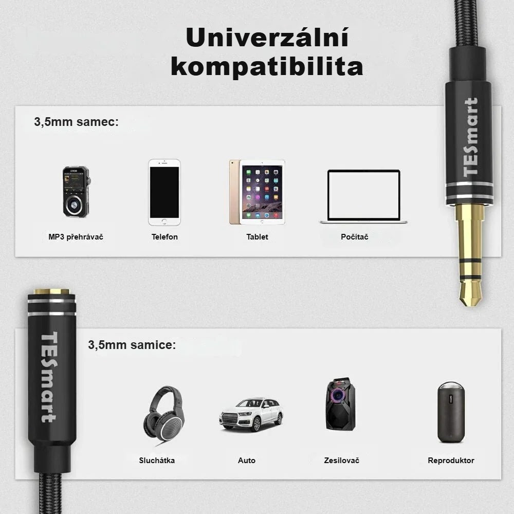 Zařízení kompatibilní s prodlužovacím kabelem jack na straně samec i samice