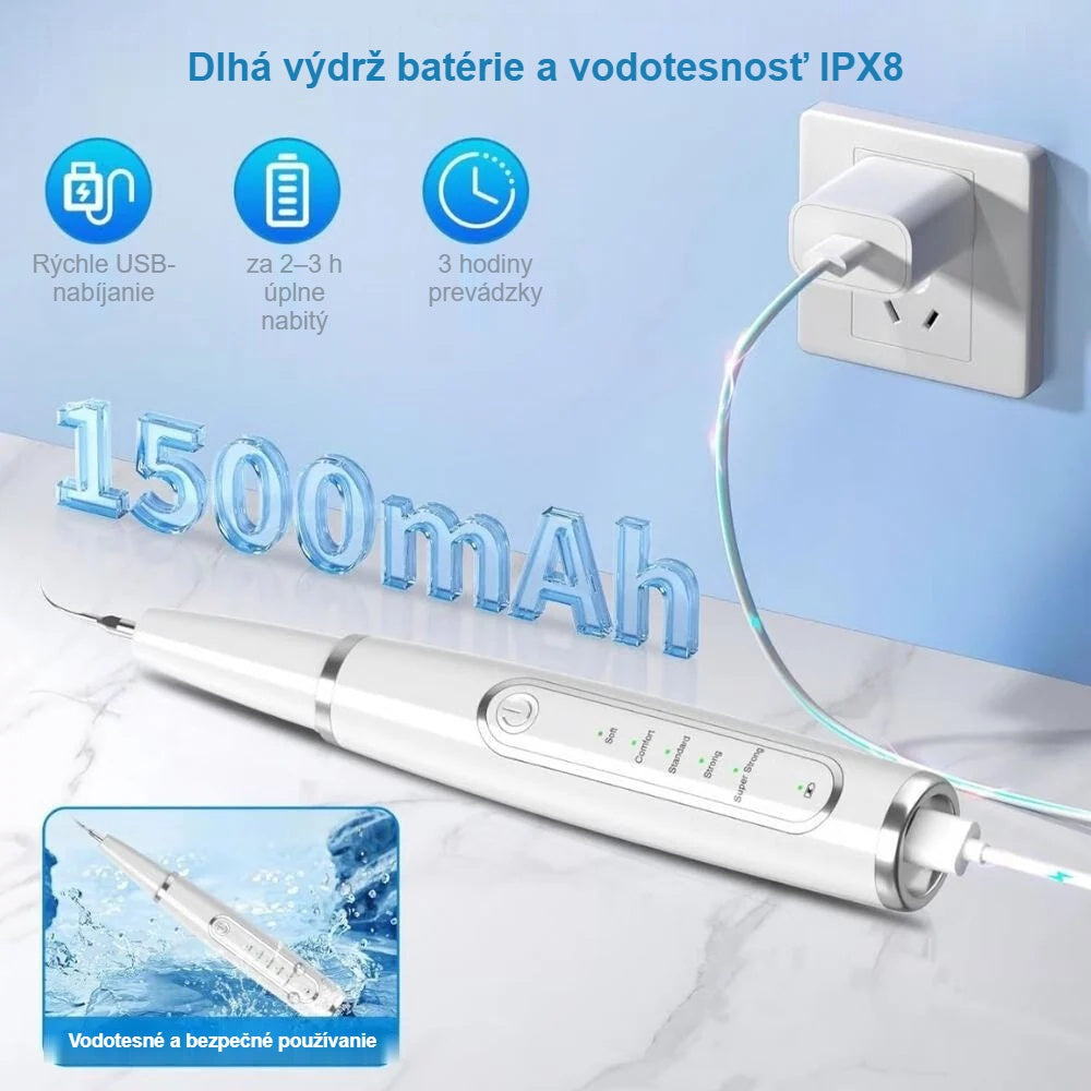 Odstraňovač zubného kameňa s batériou 1500 mAh, nabíjaním cez USB a krytím IPX8