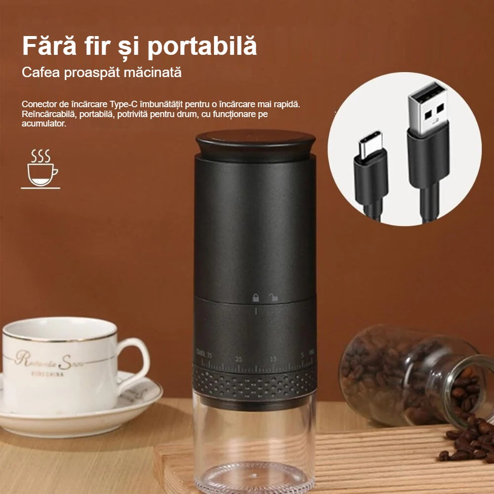 Râșniță de cafea fără fir cu cablu de încărcare Type-C