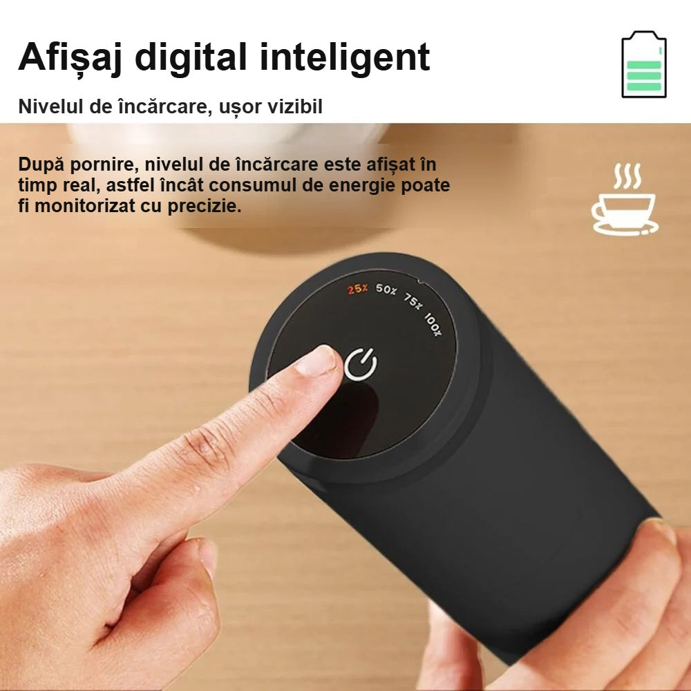 Afișajul LED și butonul unic al râșniței de cafea
