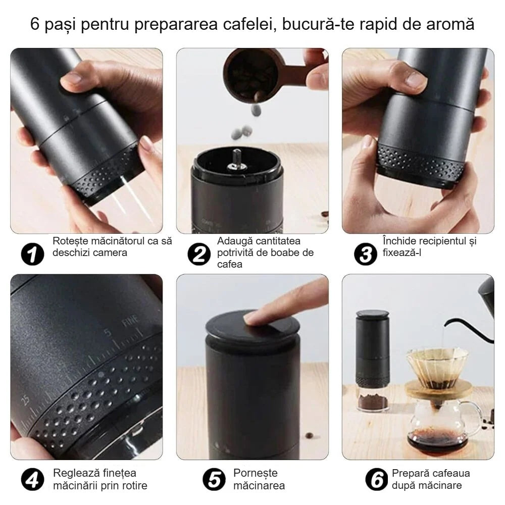 Pașii de utilizare a râșniței electrice de cafea, în imagini