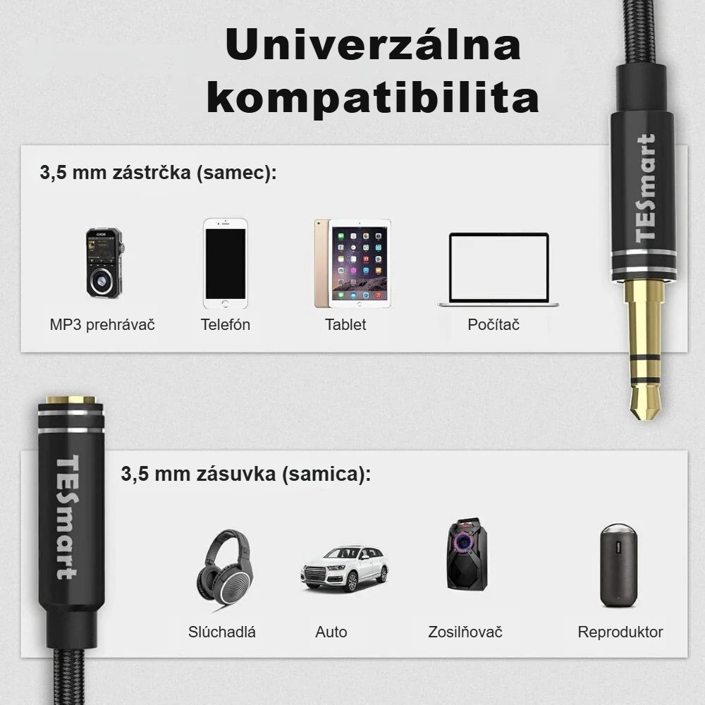 Kompatibilita 3,5 mm predlžovacieho kábla s telefónom, notebookom a slúchadlami