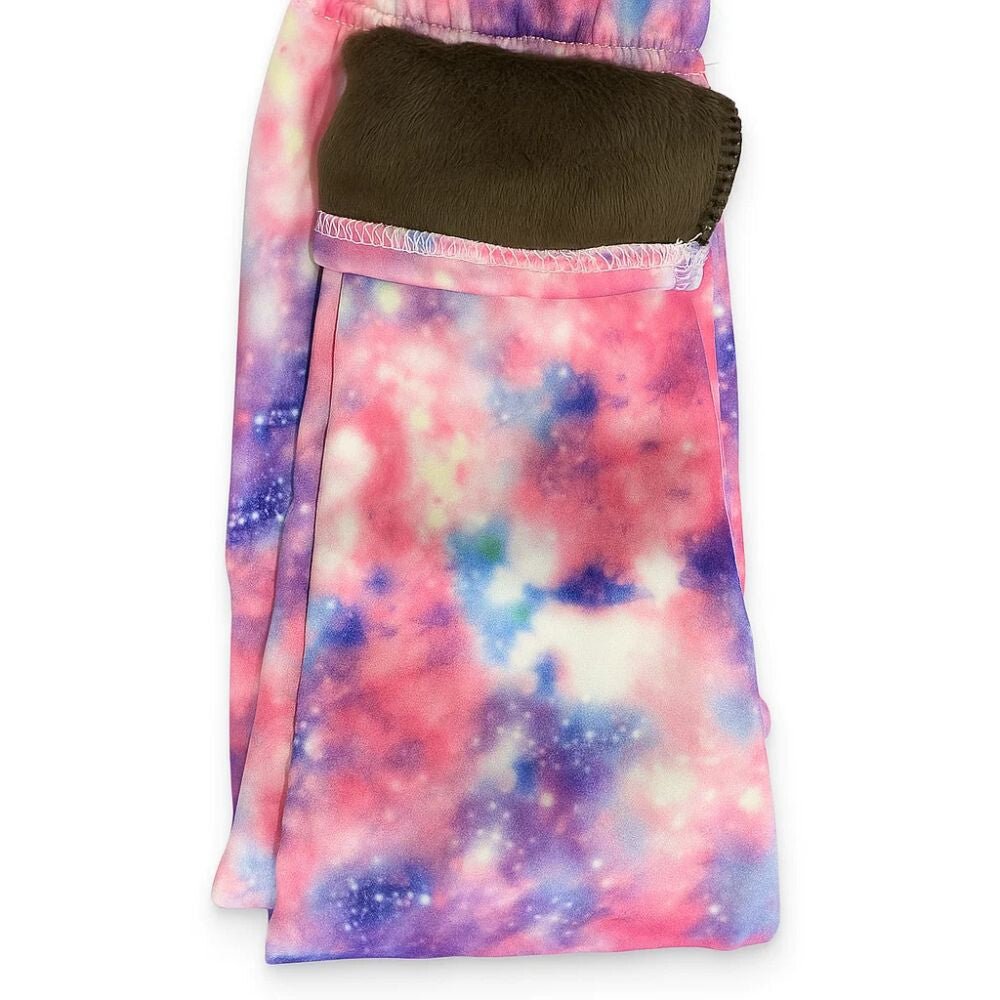 Galaxy-Motiv Fleecegefütterte Winter-Kinderleggings – 2 Thermohosen + 2 Haargummis