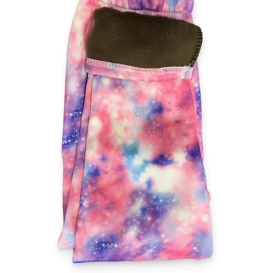 Dziecięce Legginsy Zimowe z Polarem w Wzór Galaxy – 2 szt. Spodni Termoaktywnych + 2 gumki do włosów