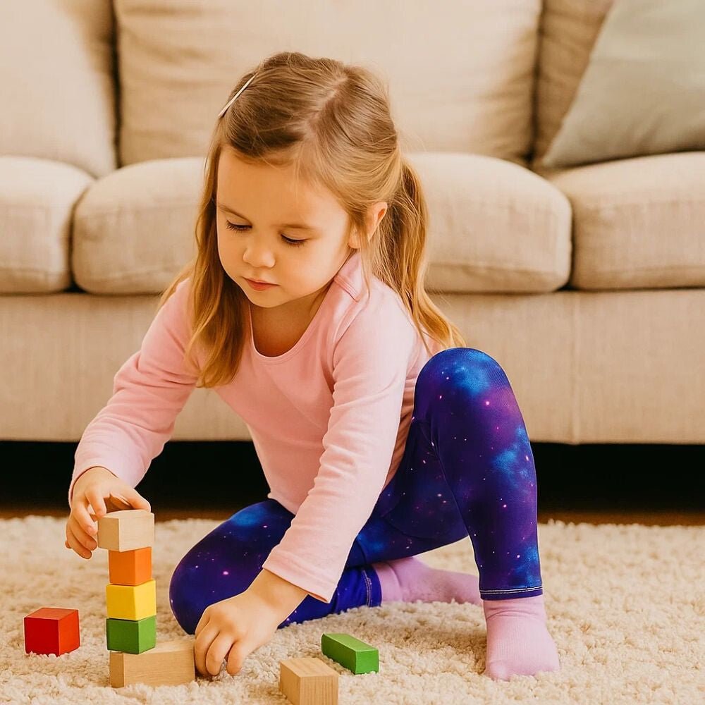 Galaxy-Motiv Fleecegefütterte Winter-Kinderleggings – 2 Thermohosen + 2 Haargummis