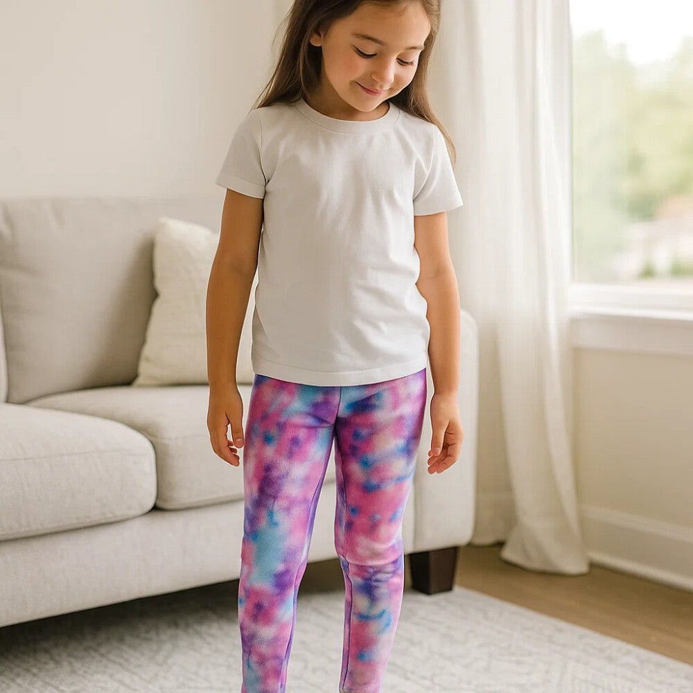 Galaxy-Motiv Fleecegefütterte Winter-Kinderleggings – 2 Thermohosen + 2 Haargummis