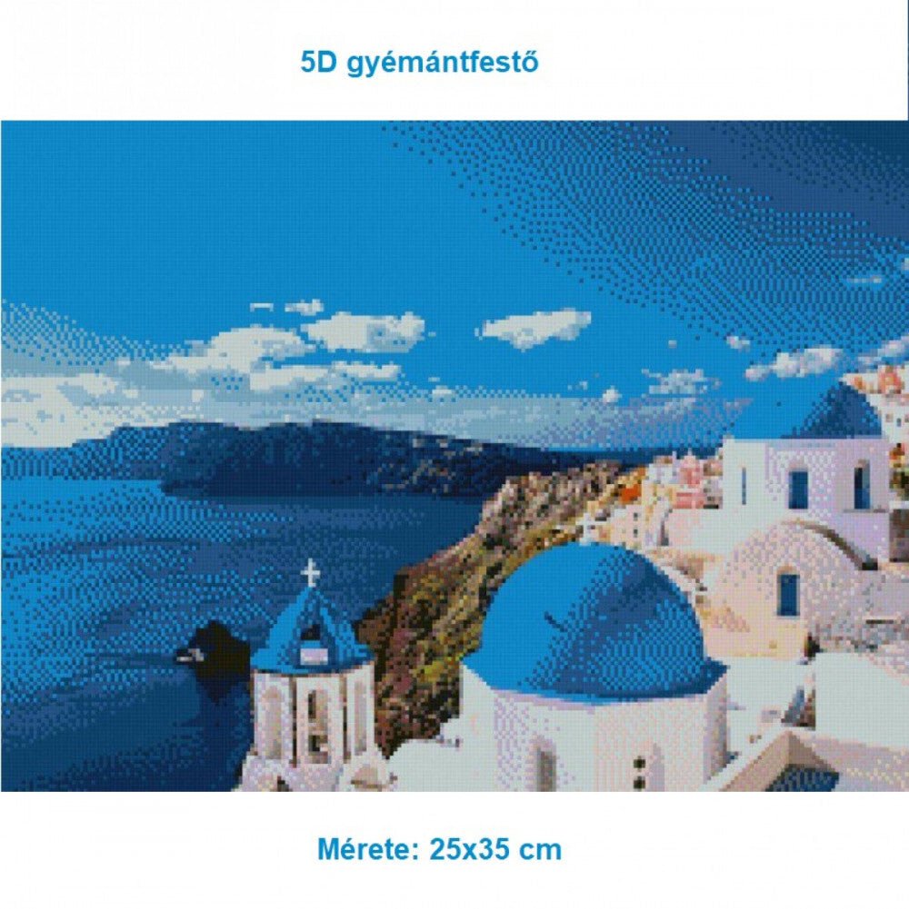 Diamant-Malset mit blauem Strand- und griechischem Kuppelmuster 35x25cm
