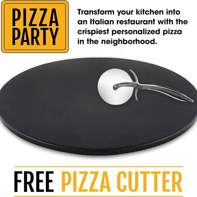 Heritage 38 cm Kerámia Pizza Sütőkő Szett - Tapadásmentes Pizza Stone Vágóval - Ropogós Pizza Sütőbe és Grillhez - BShopy