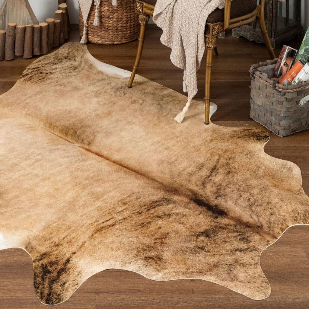 Taleta Rustikaler Kunstleder-Teppich – Großformatiger Teppich mit Rindsleder-Muster (155x190 cm)
