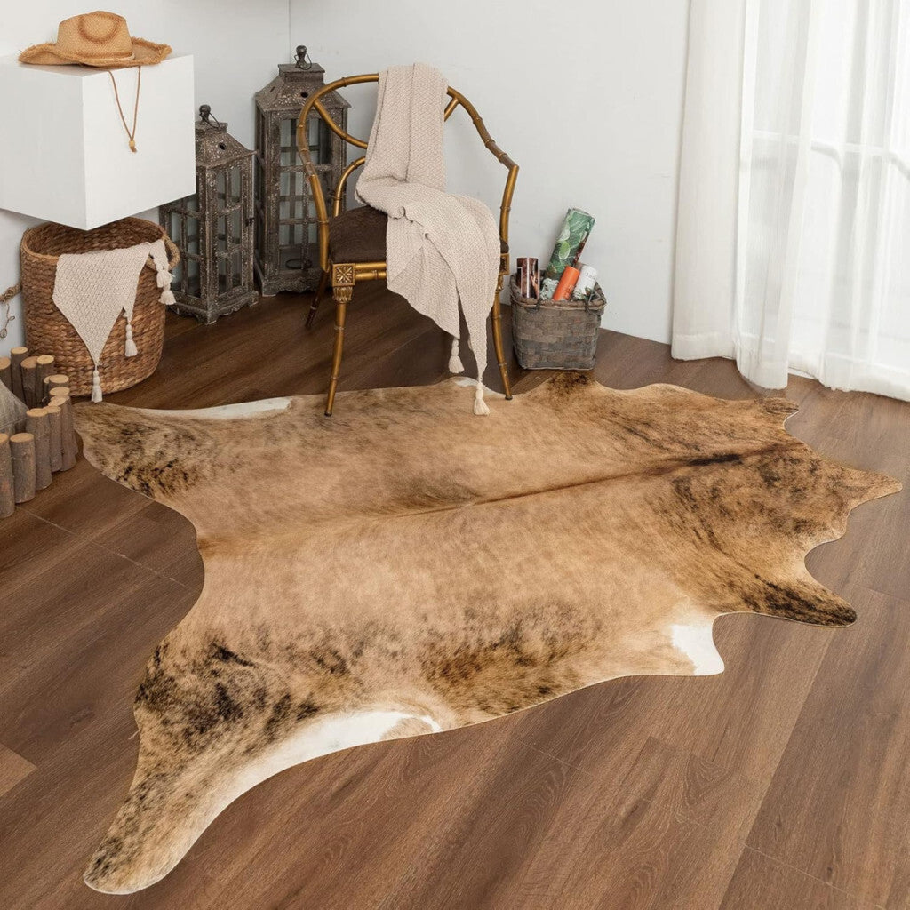Taleta Rustikaler Kunstleder-Teppich – Großformatiger Teppich mit Rindsleder-Muster (155x190 cm)