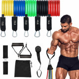 Gumy oporowe do ćwiczeń, zestaw 11 elementów z uchwytami – kolorowe, Fitbody