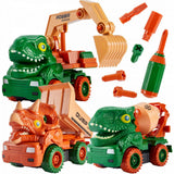 Hračka stavební stroje s dinosaury, 3 ks – rozebíratelný bagr, sklápěč, míchačka na beton, ToeyPlay