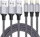 Cablu încărcare iPhone împletit, 3 buc., 1 m – încărcare rapidă 2,1 A, iPhone 5-14, iPad, iPod