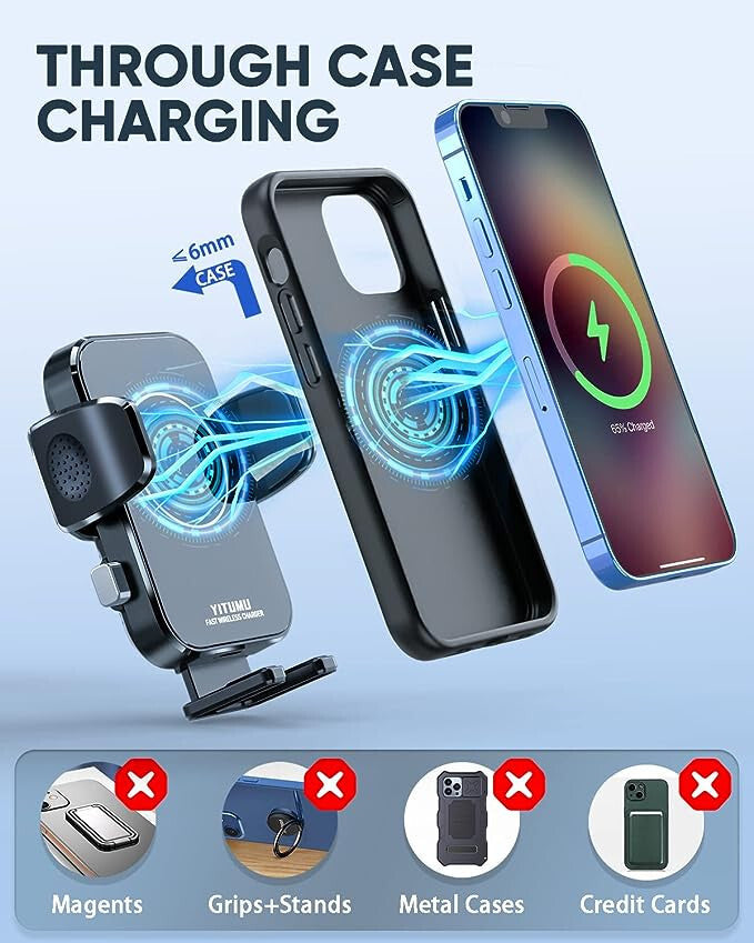 Yitumu A26 15W Qi Kabelloses Auto-Ladegerät – Schnellladefunktion und 360° drehbare Halterung
