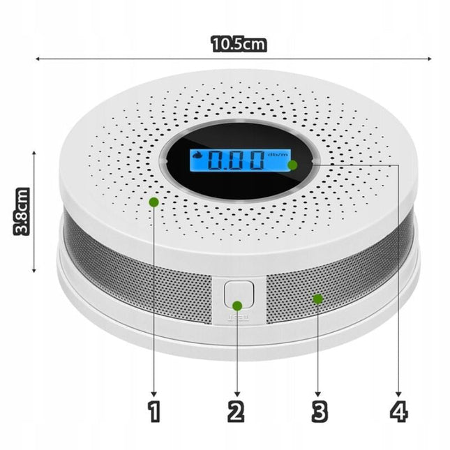 JKD 512COM senzor ogljikovega monoksida in dima z LCD zaslonom, 85 dB zvočni alarm in svetlobni signal