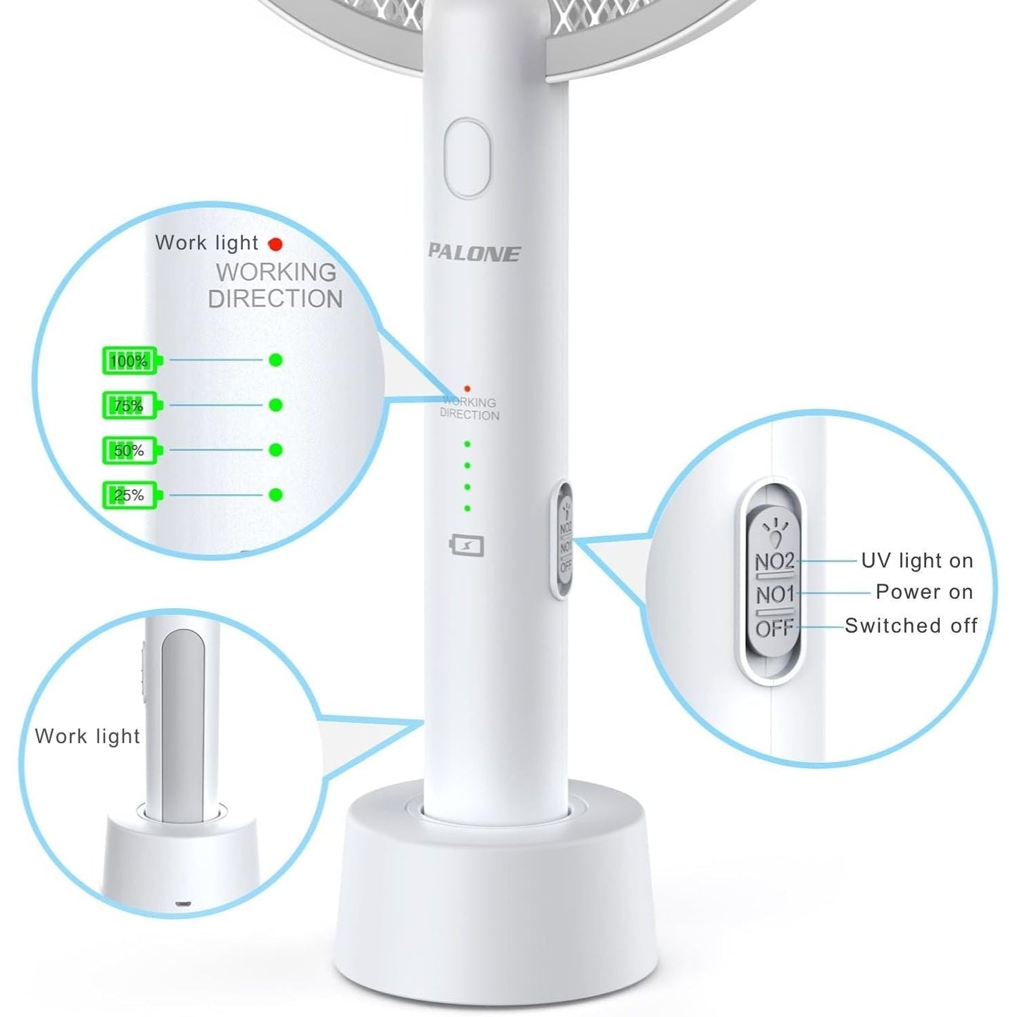 PALONE Elektromos Szúnyog- és Légycsapó – 2 db, USB-C Tölthető UV Rovarcsapó, 3000 V, 1200 mAh