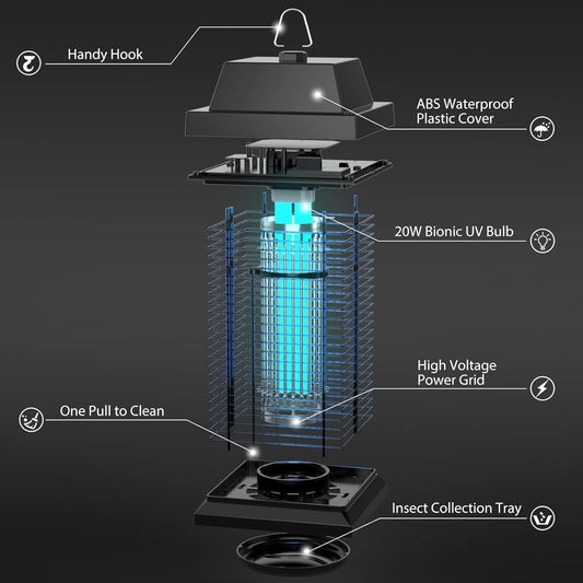 PALONE MWS-035 Elektromos UV Rovarcsapda – 20W, Nagy Teljesítményű Szúnyog- és Rovarirtó Lámpa