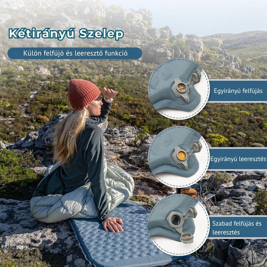 Naturehike ľahko nafukovací kempingový matrac – hrúbka 3,5 cm, ultralight (490 g), múmiový tvar, sivomodrý