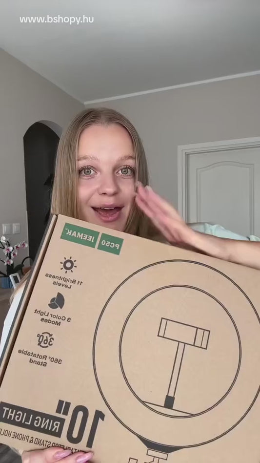 Kruhové svetlo so statívom, ring light 10 palcov – držiak na mobil, 3 režimy, Bluetooth, Jeemak PC50
