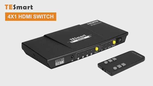HDMI přepínač 4x1 4K 60Hz – HDR10, Dolby Vision, optický a AUX audio výstup, CEC, TESmart, černý