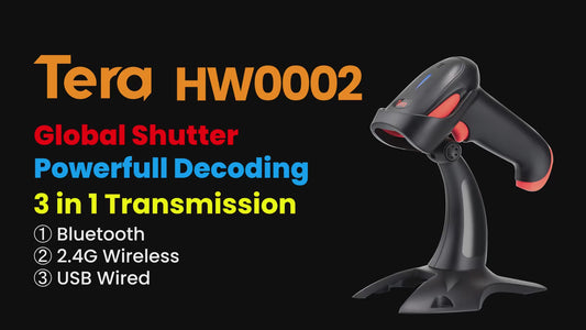 Bezdrôtová čítačka čiarových kódov so stojanom, 1D, 2D, QR – Bluetooth, 2,4G, USB, Tera HW0002-Z