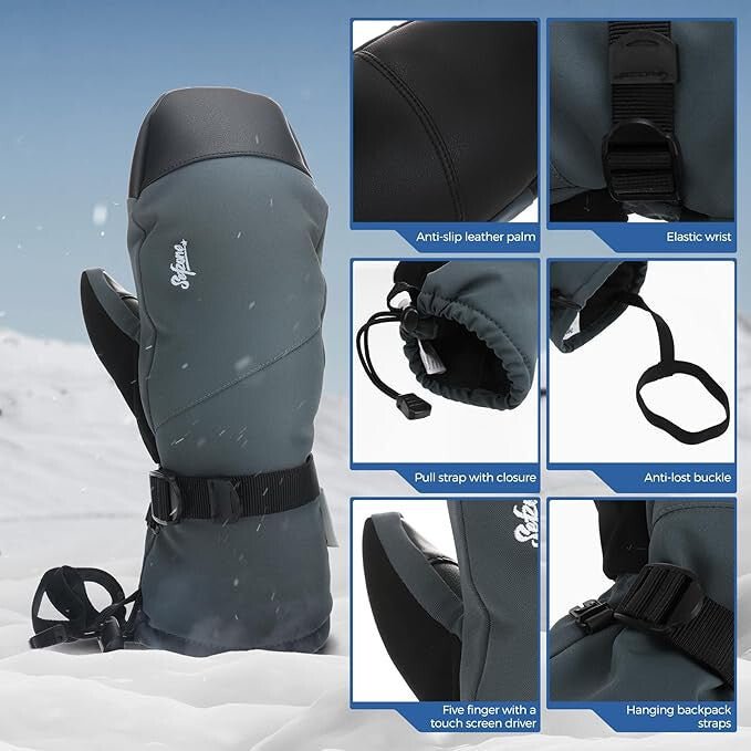 Sefzone Erwachsene Touchscreen Winter Wasserdichte Einfinger-Skihandschuhe