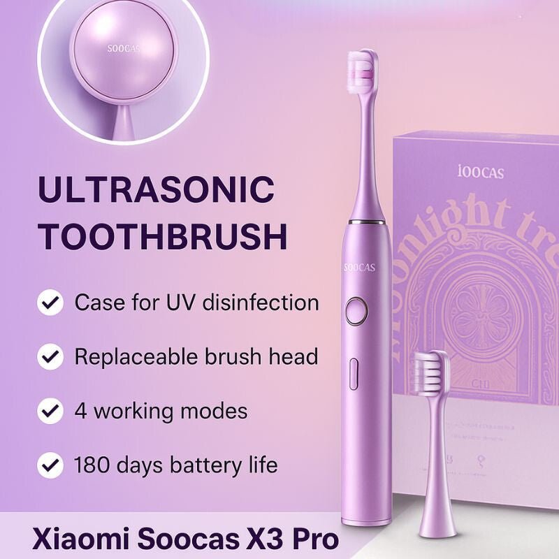 Soocas X3 Pro Elektrische Zahnbürste – Auch für empfindliche Zähne, UV-Hülle +1 Ersatzbürste