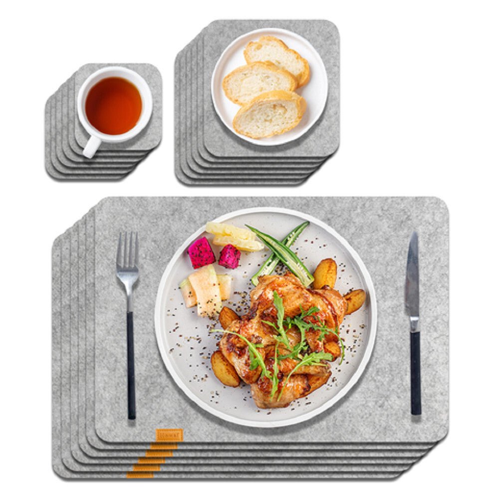 SportOut Essplatz Platzset Set – Hitzebeständig, Rutschfeste Filz-Teller- und Glasuntersetzer