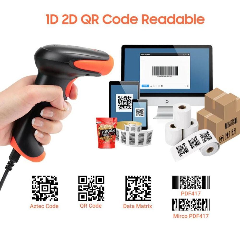 Tera HW0002-Z Kabelloser 1D/2D/QR Barcode-Scanner mit Ständer