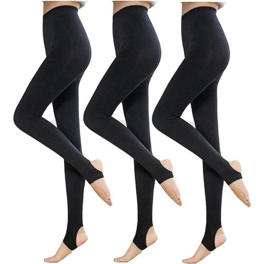 Yulaixuan Modne Damskie Bawełniane Rajstopy Bez Stóp, 3 szt. (Czarne) Plus Size
